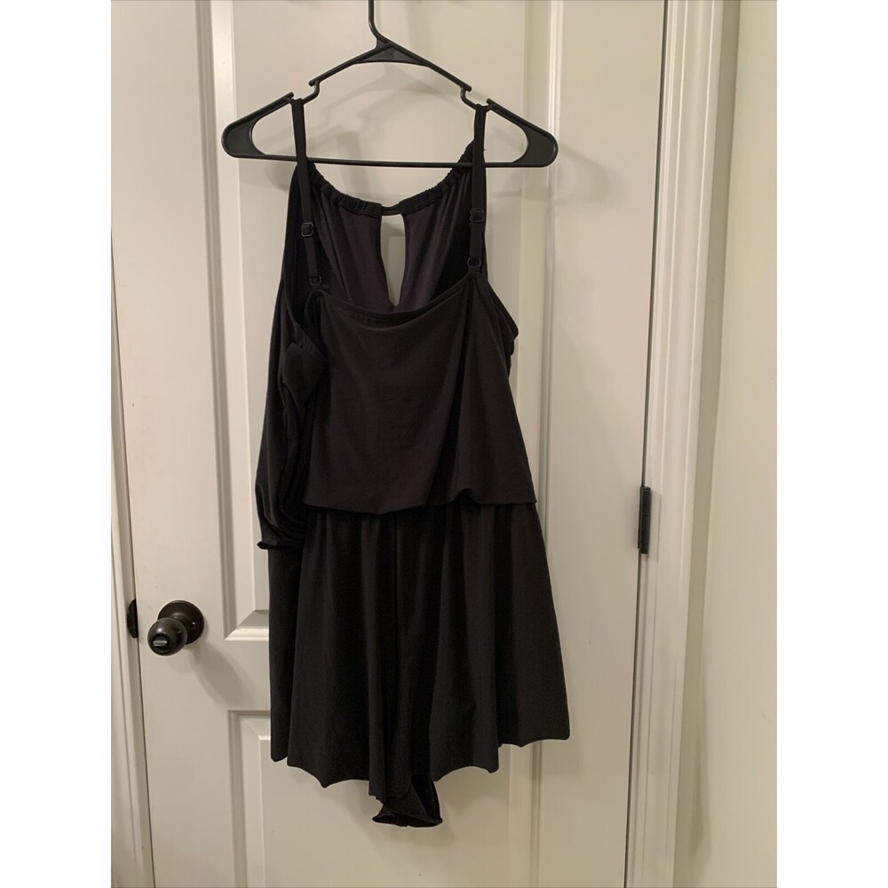 Women's Black High Neck Swim Romper with Pockets One Piece Swimsuit Aqua Sz 24W - Picture 12 of 16